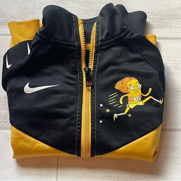 Kids Nike set size XS age 4 yellow and black zip up jacket track #72 running man - Picture 10 of 10